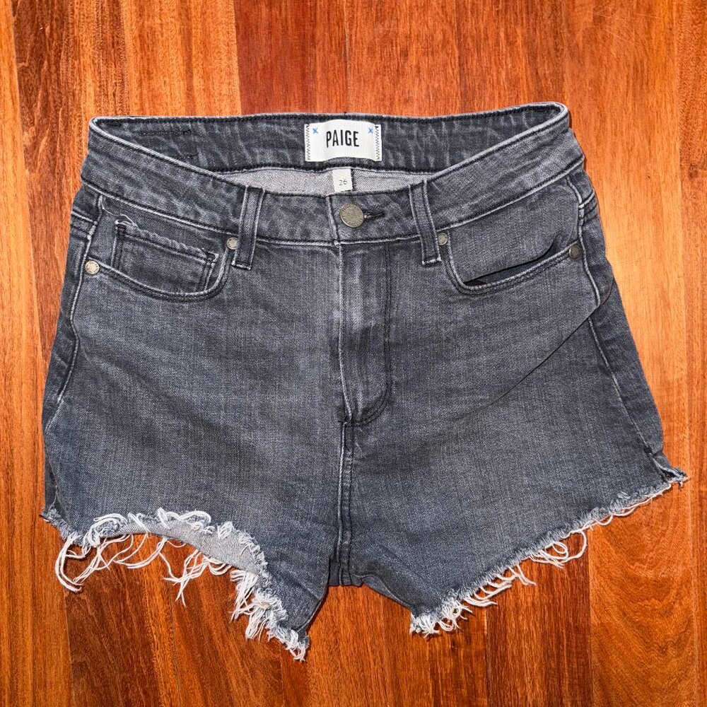 Paige High-Waisted Faded Black Denim Shorts - Women's 26